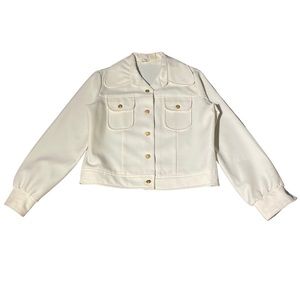 Vintage 70s 80s Modern Jacket Shirt Gold Buttons Cream/White 16